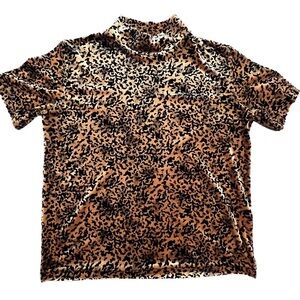 Vintage medium velvet leopard inspired turtleneck short sleeve top